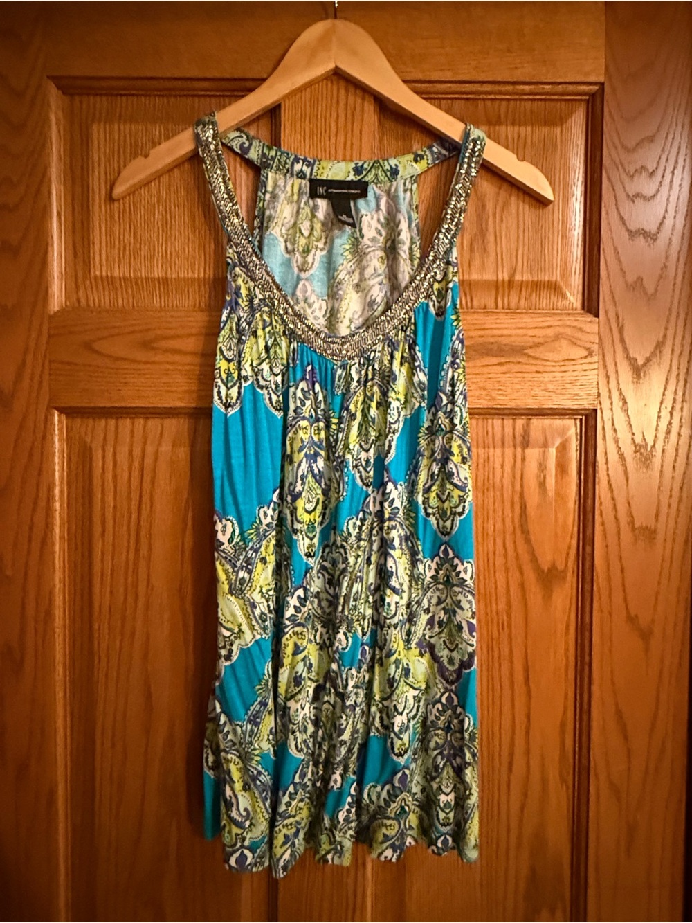 INC International Concepts Turquoise Paisley Beaded Sleeveless Top